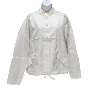 Max Studio Cotton Piqué Jacket Stand Collar Drawstring Hem Lightweight Boxy L